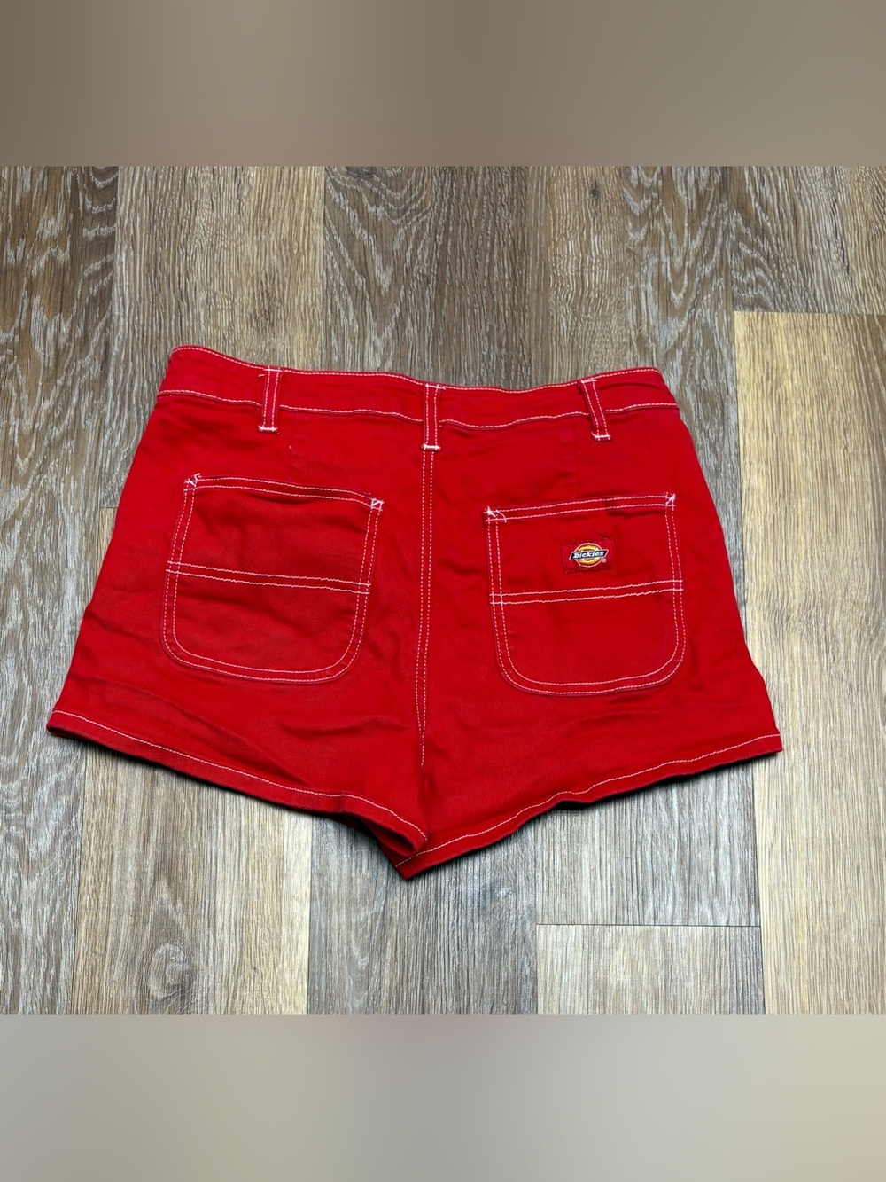 Dickies Women's Bright Red Cotton Stretch Jean Shorts - Picture 2 of 8